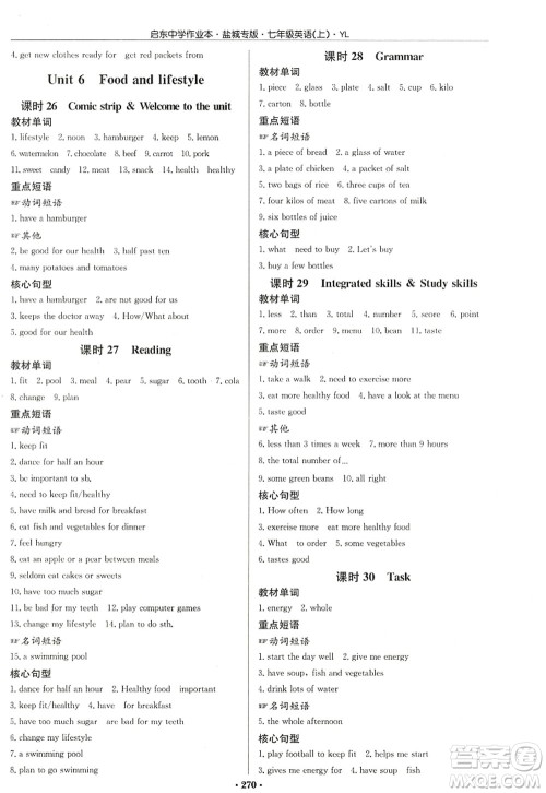 龙门书局2022启东中学作业本七年级英语上册YL译林版盐城专版答案 龙门书局2022启东中学作业本七年级英语上册YL译林版盐城专版答案