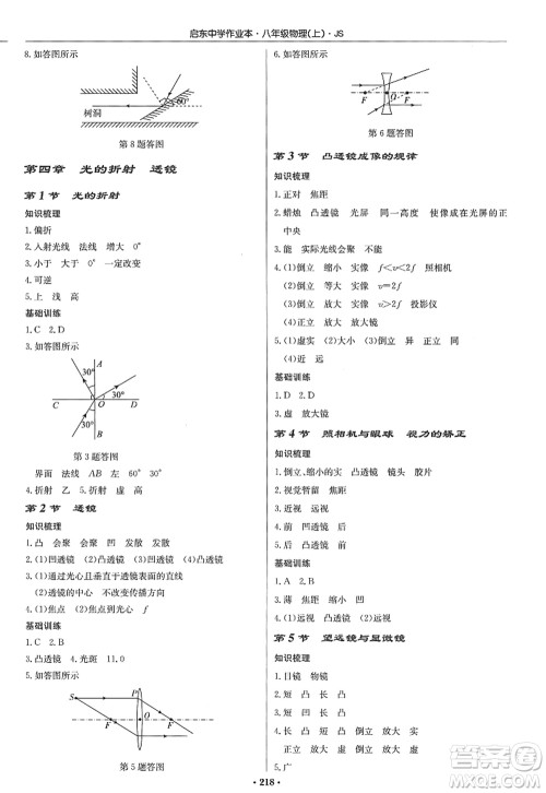 龙门书局2022启东中学作业本八年级物理上册JS江苏版答案 龙门书局2022启东中学作业本八年级物理上册JS江苏版答案