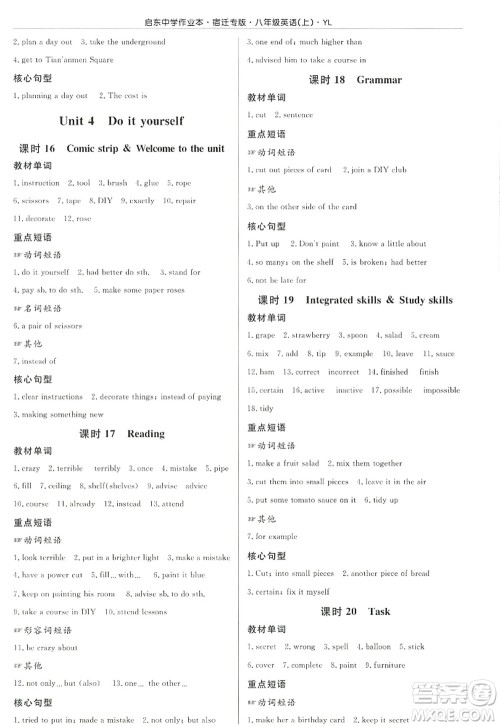 龙门书局2022启东中学作业本八年级英语上册YL译林版宿迁专版答案 龙门书局2022启东中学作业本八年级英语上册YL译林版宿迁专版答案