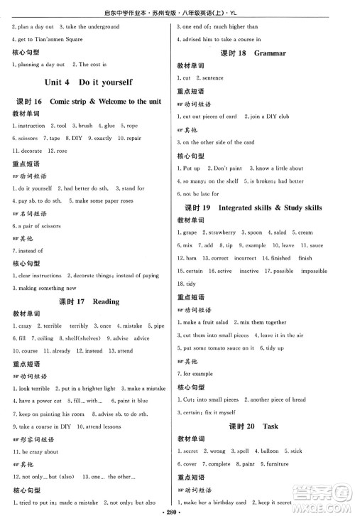 龙门书局2022启东中学作业本八年级英语上册YL译林版苏州专版答案 龙门书局2022启东中学作业本八年级英语上册YL译林版苏州专版答案