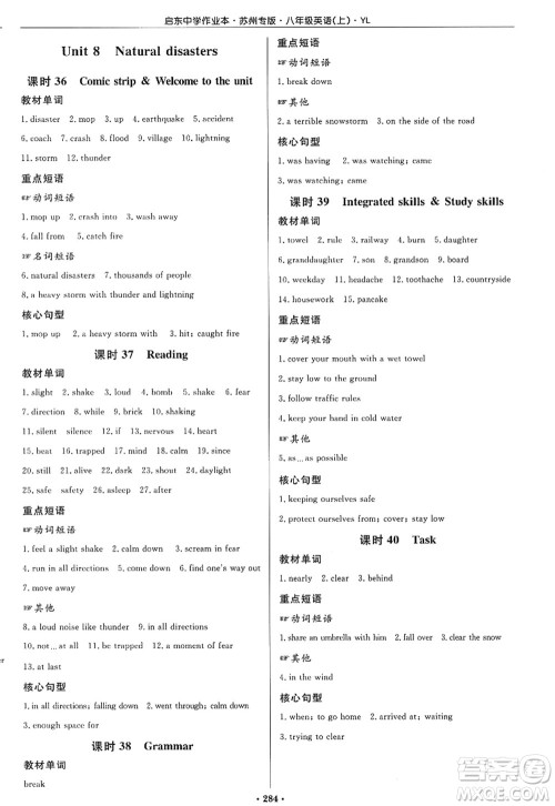 龙门书局2022启东中学作业本八年级英语上册YL译林版苏州专版答案 龙门书局2022启东中学作业本八年级英语上册YL译林版苏州专版答案