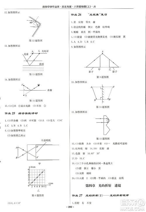 龙门书局2022启东中学作业本八年级物理上册JS江苏版苏北专版答案 龙门书局2022启东中学作业本八年级物理上册JS江苏版苏北专版答案