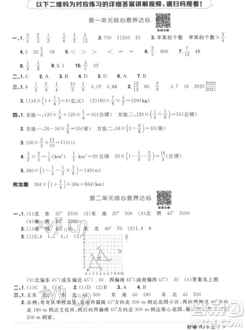 江西教育出版社2022阳光同学一线名师全优好卷数学六年级上册人教版答案