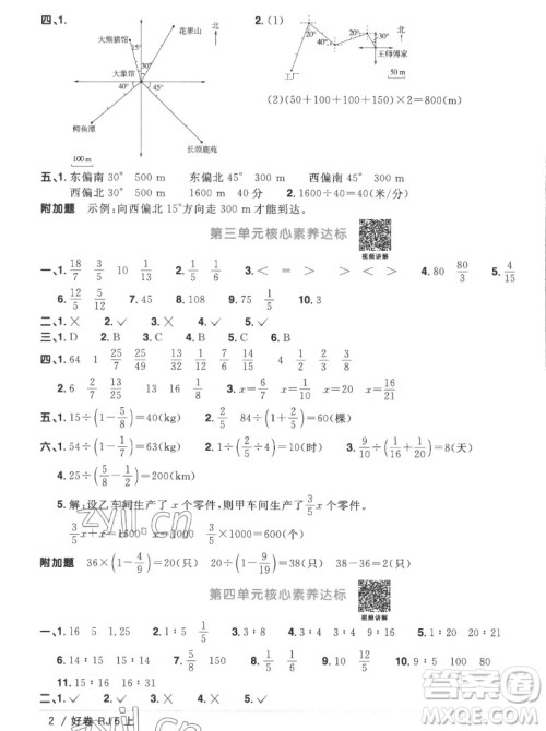 江西教育出版社2022阳光同学一线名师全优好卷数学六年级上册人教版答案