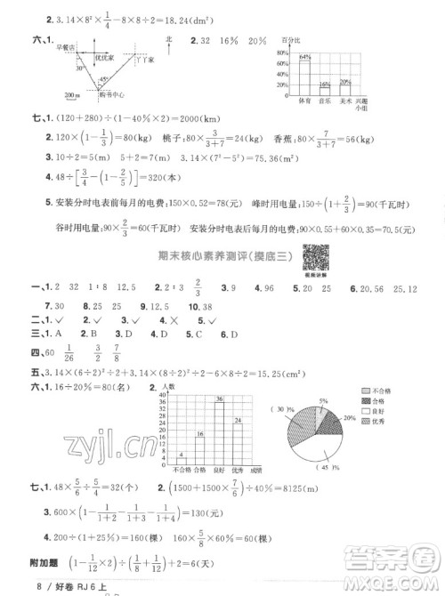 江西教育出版社2022阳光同学一线名师全优好卷数学六年级上册人教版答案