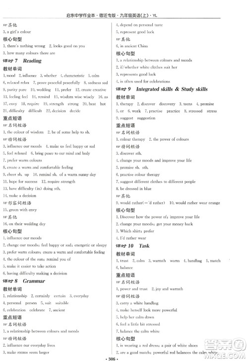 龙门书局2022启东中学作业本九年级英语上册YL译林版宿迁专版答案 龙门书局2022启东中学作业本九年级英语上册YL译林版宿迁专版答案