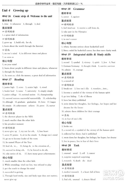 龙门书局2022启东中学作业本九年级英语上册YL译林版宿迁专版答案 龙门书局2022启东中学作业本九年级英语上册YL译林版宿迁专版答案