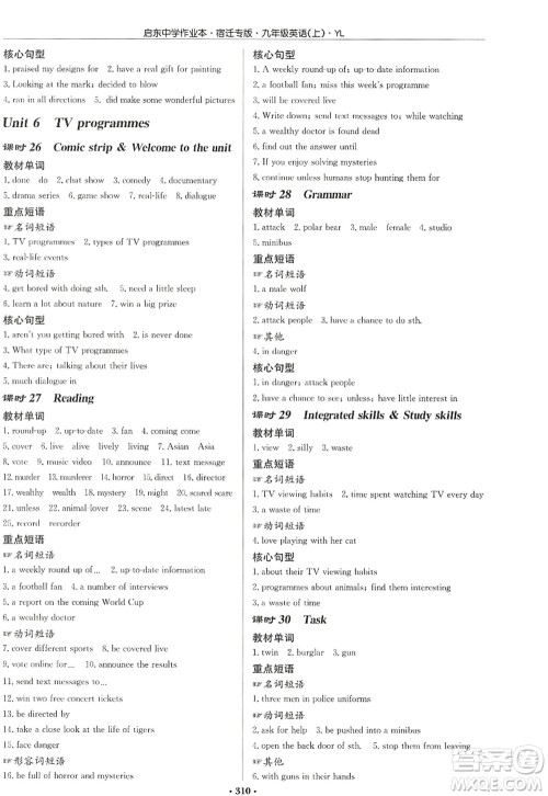 龙门书局2022启东中学作业本九年级英语上册YL译林版宿迁专版答案 龙门书局2022启东中学作业本九年级英语上册YL译林版宿迁专版答案