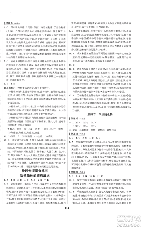 未来出版社2022秋季世纪金榜初中百练百胜七年级上册生物人教版参考答案