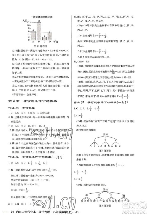 龙门书局2022启东中学作业本九年级数学上册JS江苏版宿迁专版答案 龙门书局2022启东中学作业本九年级数学上册JS江苏版宿迁专版答案