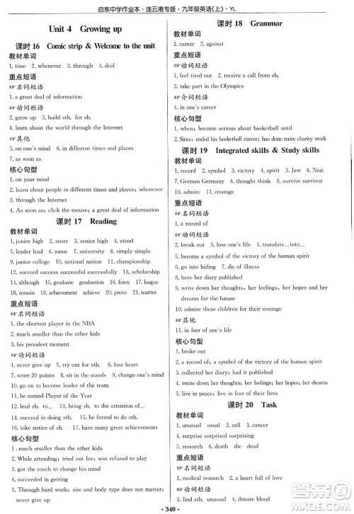 龙门书局2022启东中学作业本九年级英语上册YL译林版连云港专版答案 龙门书局2022启东中学作业本九年级英语上册YL译林版连云港专版答案