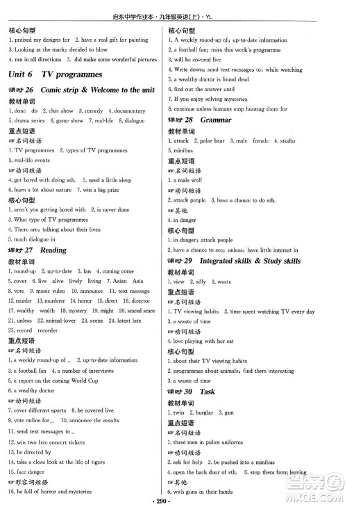 龙门书局2022启东中学作业本九年级英语上册YL译林版答案 龙门书局2022启东中学作业本九年级英语上册YL译林版答案