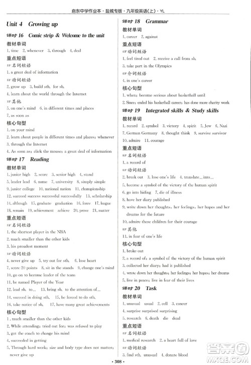 龙门书局2022启东中学作业本九年级英语上册YL译林版盐城专版答案 龙门书局2022启东中学作业本九年级英语上册YL译林版盐城专版答案