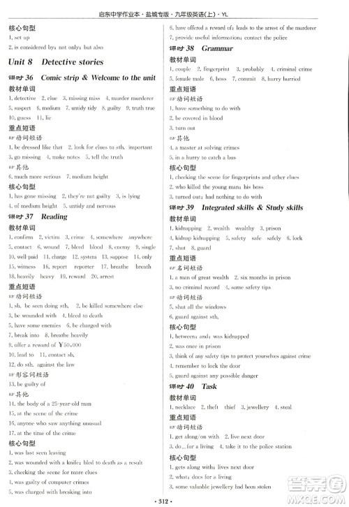 龙门书局2022启东中学作业本九年级英语上册YL译林版盐城专版答案 龙门书局2022启东中学作业本九年级英语上册YL译林版盐城专版答案