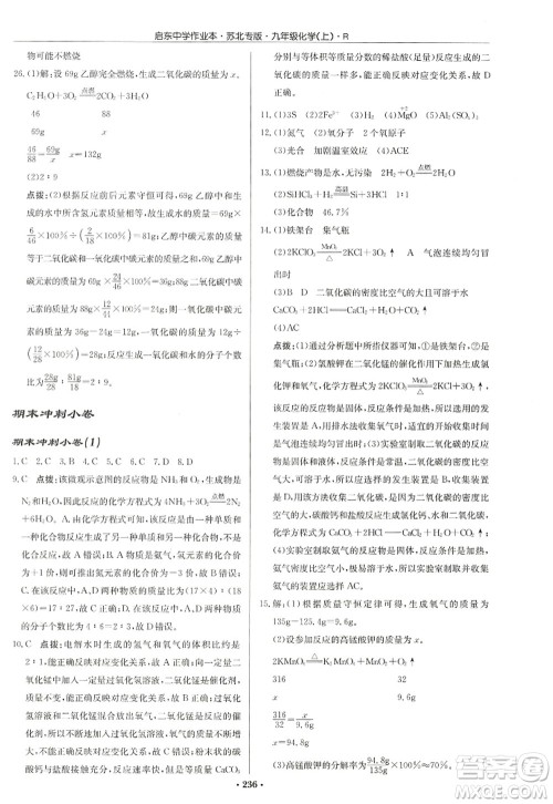 龙门书局2022启东中学作业本九年级化学上册R人教版苏北专版答案 龙门书局2022启东中学作业本九年级化学上册R人教版苏北专版答案