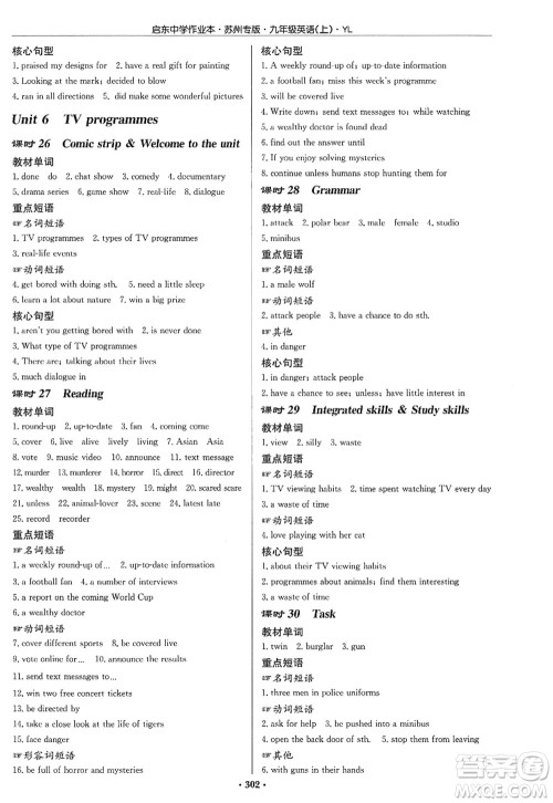 龙门书局2022启东中学作业本九年级英语上册YL译林版苏州专版答案 龙门书局2022启东中学作业本九年级英语上册YL译林版苏州专版答案