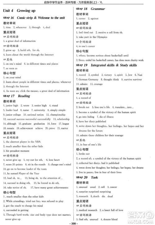 龙门书局2022启东中学作业本九年级英语上册YL译林版苏州专版答案 龙门书局2022启东中学作业本九年级英语上册YL译林版苏州专版答案