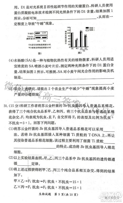 炎德英才大联考2022年秋高三入学检测生物试题及答案