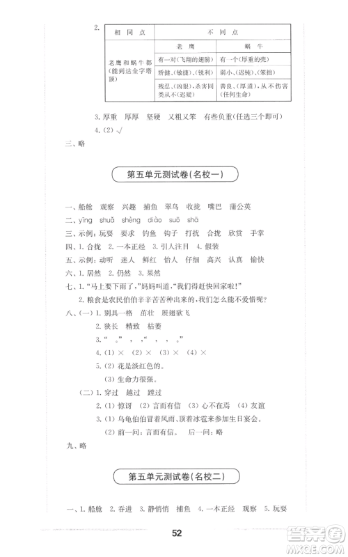 华东师范大学出版社2022上海名校名卷三年级上册语文人教版参考答案 华东师范大学出版社2022上海名校名卷三年级上册语文人教版参考答案