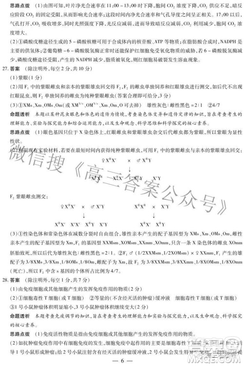 天一大联考2022-2023学年上安徽卓越县中联盟高三年级开学考生物学试题及答案