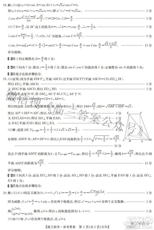 2023届金太阳8月联考1001C高三文科数学试题及答案