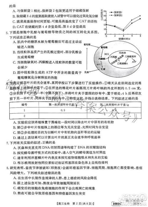 2023届金太阳8月联考1001C高三生物试题及答案