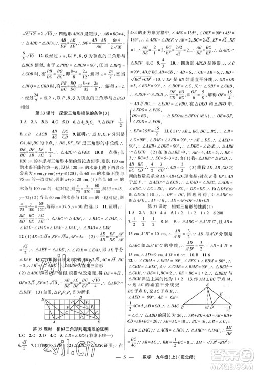 新疆青少年出版社2022原创新课堂九年级数学上册北师版深圳专版答案