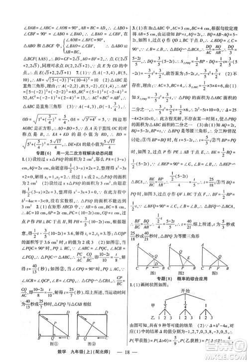 新疆青少年出版社2022原创新课堂九年级数学上册北师版深圳专版答案