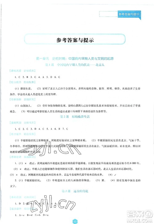 辽海出版社2022新课程历史能力培养七年级上册人教版D版大连专用答案