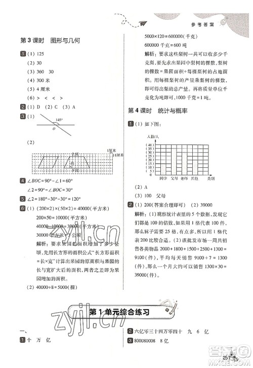 东北师范大学出版社2022北大绿卡四年级数学上册人教版答案