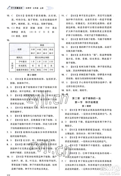 天津教育出版社2022学习质量监测七年级生物上册人教版答案 天津教育出版社2022学习质量监测七年级生物上册人教版答案