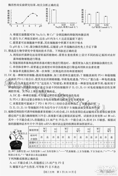 2022-2023学年高三浙里卷天下8月开学测试生物试题及答案 2022-2023学年高三浙里卷天下8月开学测试生物试题及答案