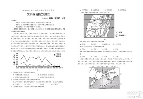银川一中2023届高三年级第一次月考文科综合试题及答案