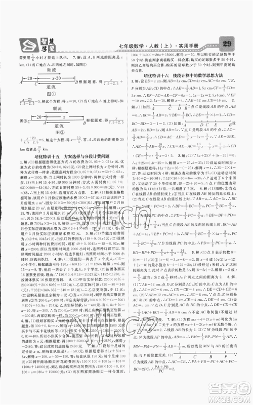 天津科学技术出版社2022智慧学堂核心素养提升法A本七年级上册数学人教版台州专版参考答案