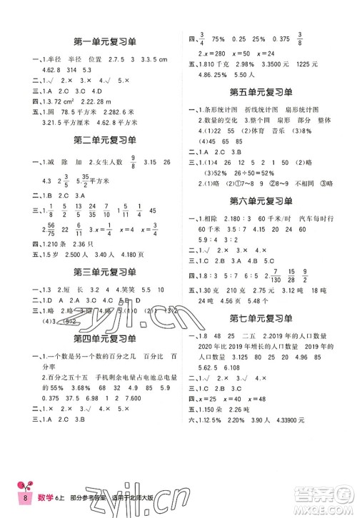 四川教育出版社2022新课标小学生学习实践园地六年级数学上册北师大版答案 四川教育出版社2022新课标小学生学习实践园地六年级数学上册北师大版答案