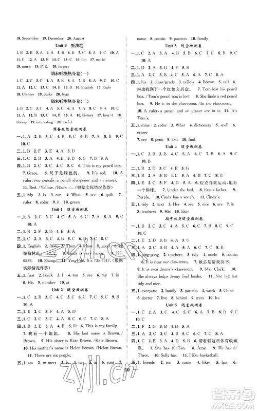 天津科学技术出版社2022智慧学堂核心素养提升法七年级上册英语人教版山西专版参考答案