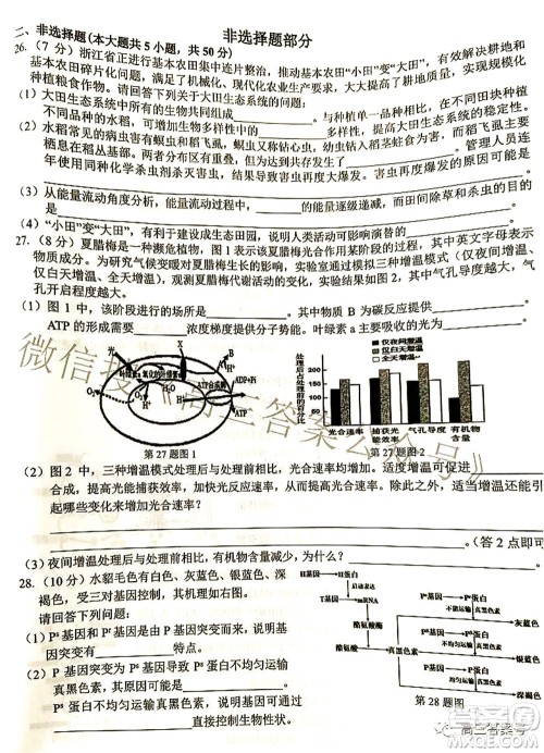 2022学年第一学期浙江省七彩阳光新高考研究联盟返校联考高三生物试题及答案