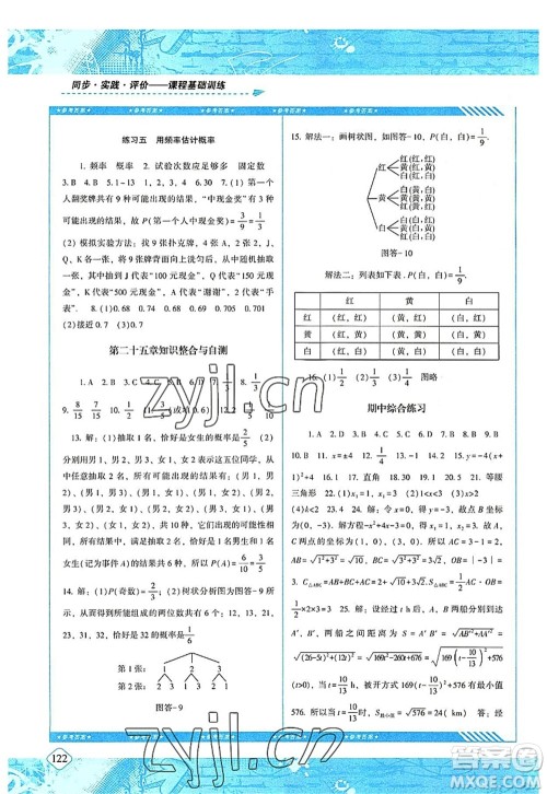 湖南少年儿童出版社2022课程基础训练九年级数学上册人教版答案