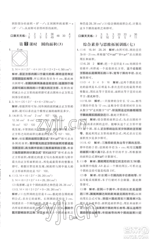 南方出版社2022秋季核心素养天天练六年级上册数学人教版参考答案