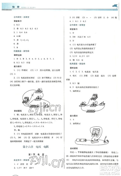 广东教育出版社2022南方新课堂金牌学案九年级物理全一册人教版答案
