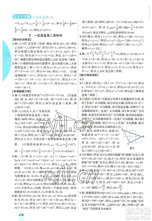 吉林人民出版社2022尖子生学案八年级数学上册北师版答案