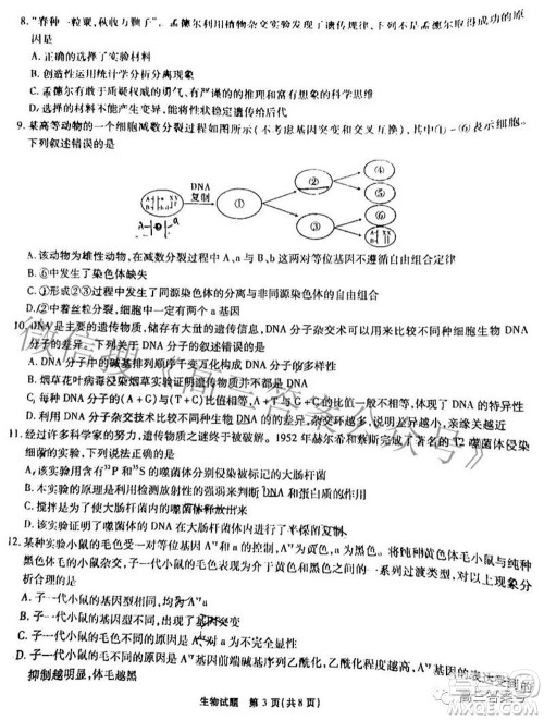 江淮十校2023届高三第一次联考生物试题及答案