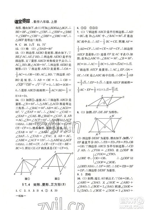 江苏凤凰美术出版社2022课堂追踪八年级数学上册苏科版答案