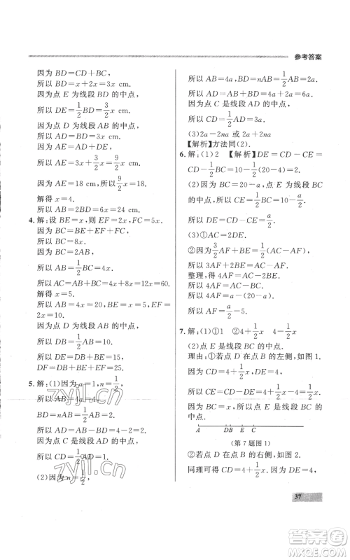 延边大学出版社2022秋季点石成金金牌每课通七年级上册数学人教版参考答案