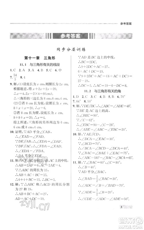 延边大学出版社2022秋季点石成金金牌每课通八年级上册数学人教版参考答案