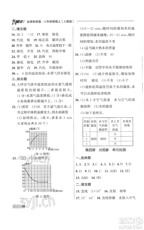 延边大学出版社2022秋季点石成金金牌每课通八年级上册物理人教版参考答案 延边大学出版社2022秋季点石成金金牌每课通八年级上册物理人教版参考答案