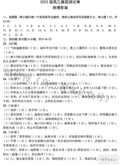 南昌市2023届高三摸底测试卷地理试题及答案 南昌市2023届高三摸底测试卷地理试题及答案