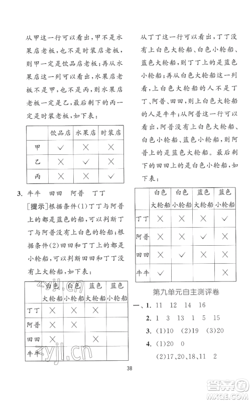 江苏人民出版社2022秋季实验班提优训练一年级上册数学苏教版参考答案 江苏人民出版社2022秋季实验班提优训练一年级上册数学苏教版参考答案