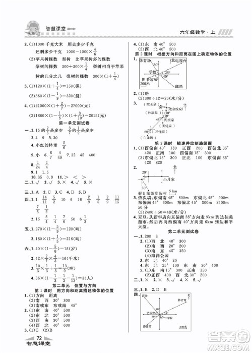 云南科技出版社2022秋智慧课堂同步讲练测数学六年级上册RJ人教版答案