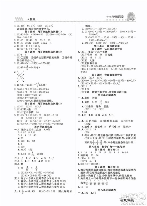 云南科技出版社2022秋智慧课堂同步讲练测数学六年级上册RJ人教版答案